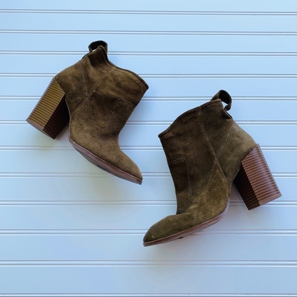 Zara Size 40 Olive Brown Suede Block Heel Bootie - Picture 1 of 8